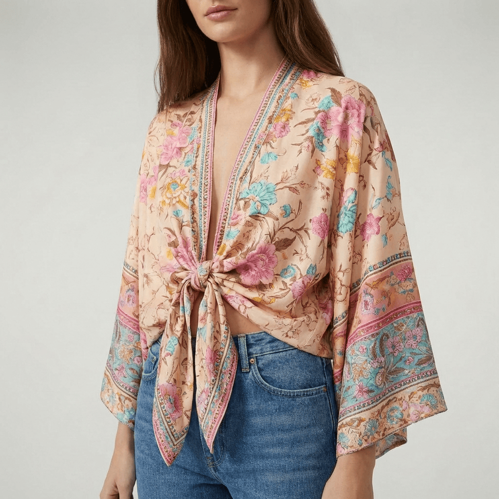Kimono Court Fleuri Femme
