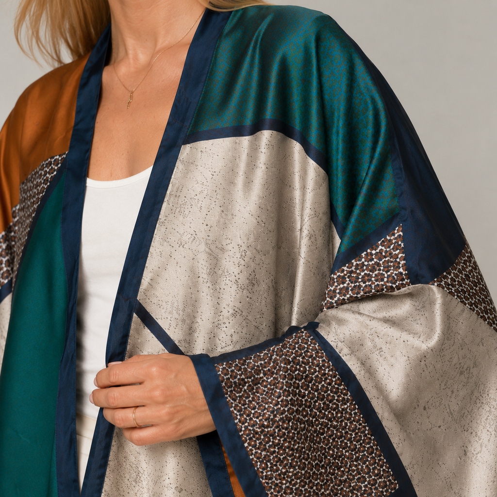 Style Kimono Long Imprimé Géométrique