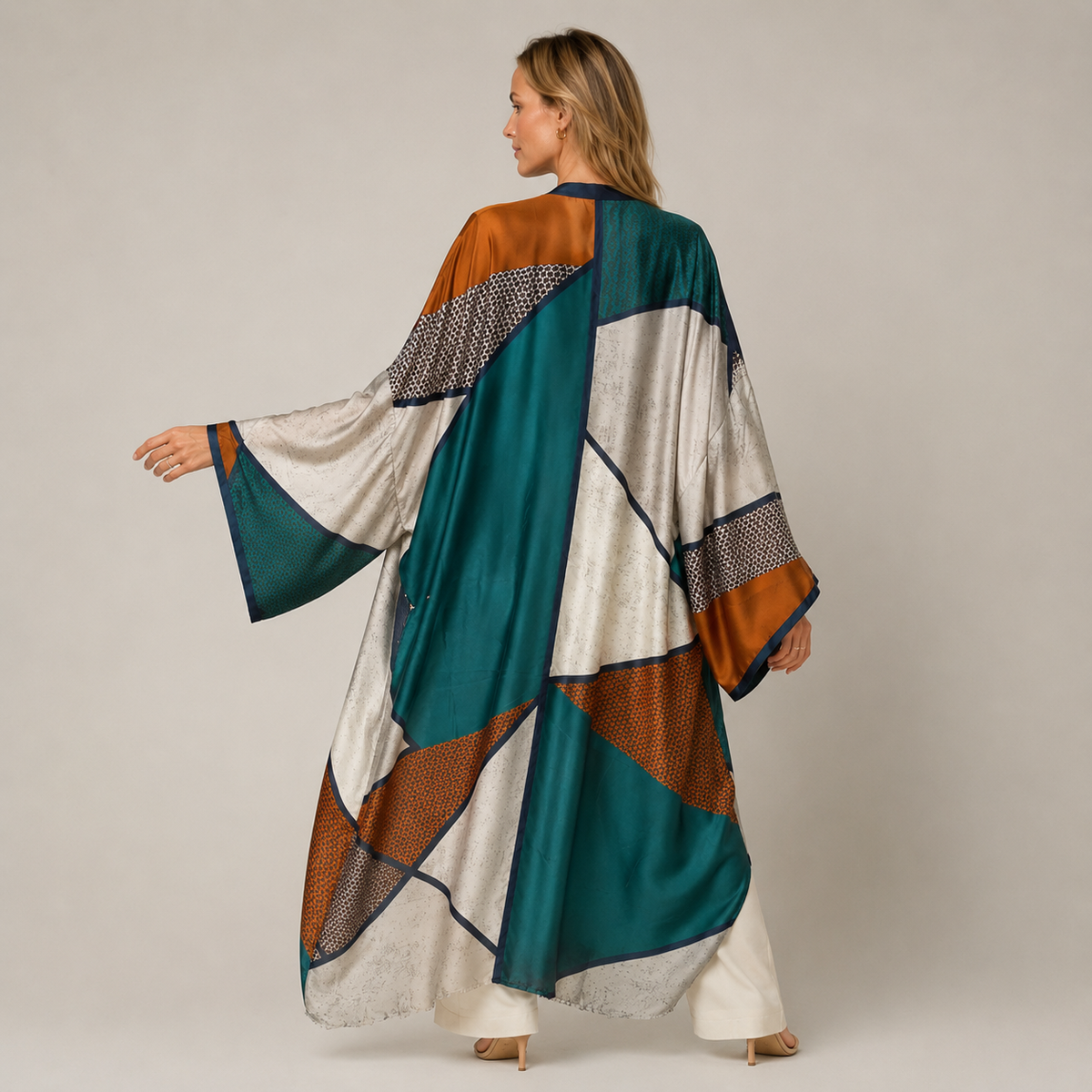 Style Kimono Long Imprimé Géométrique