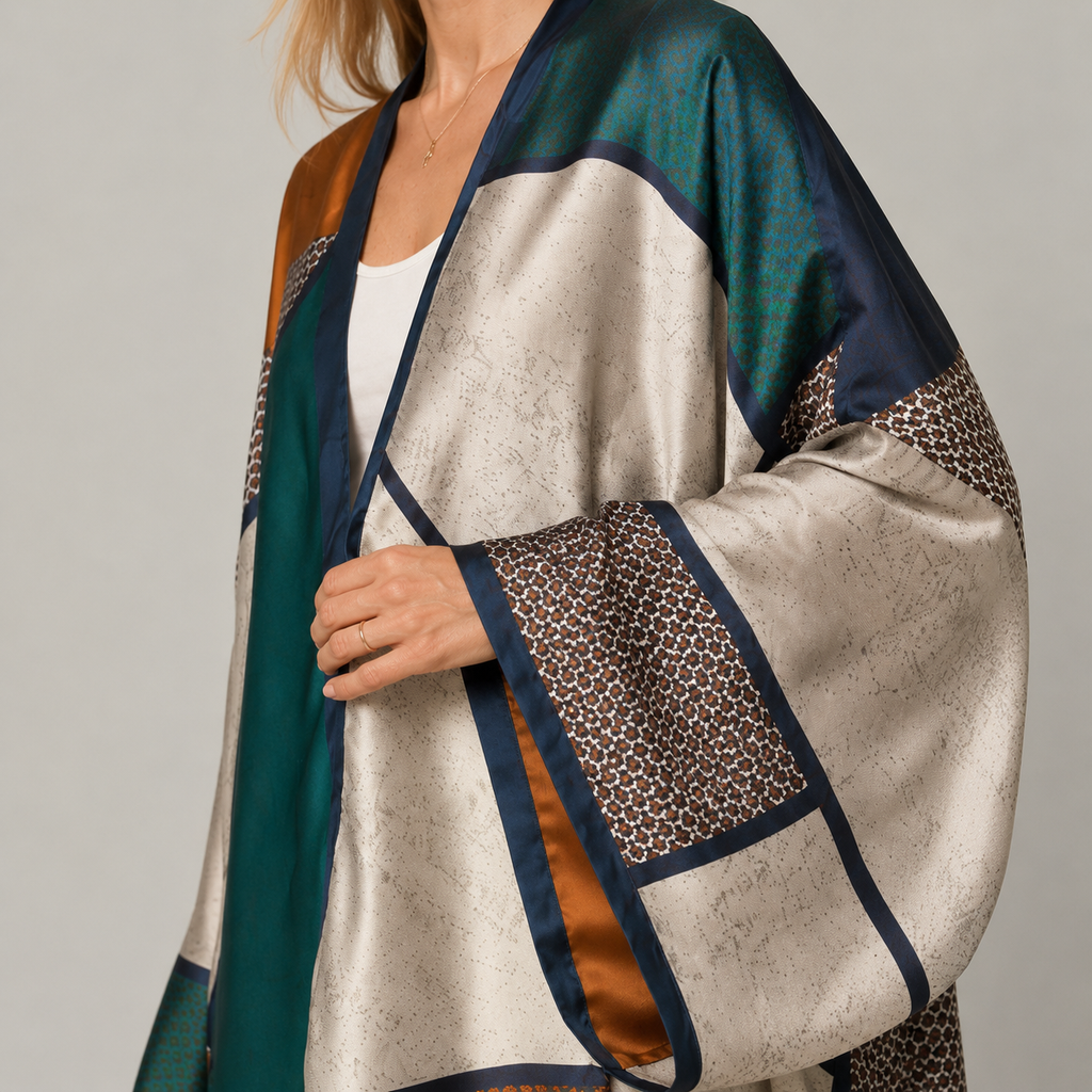 Style Kimono Long Imprimé Géométrique