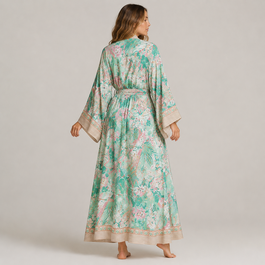 Kimono Long Floral En Mousseline