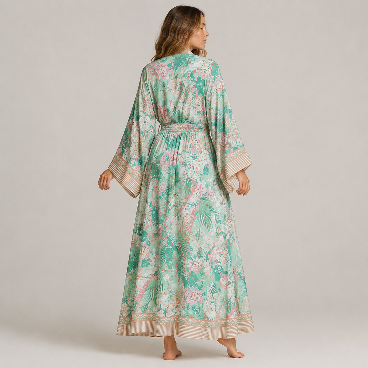 Kimono Long Floral En Mousseline