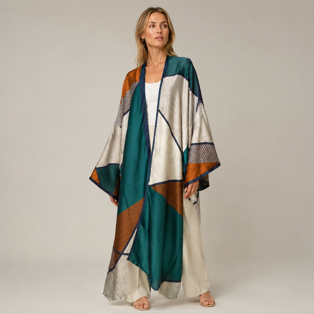 Style Kimono Long Imprimé Géométrique