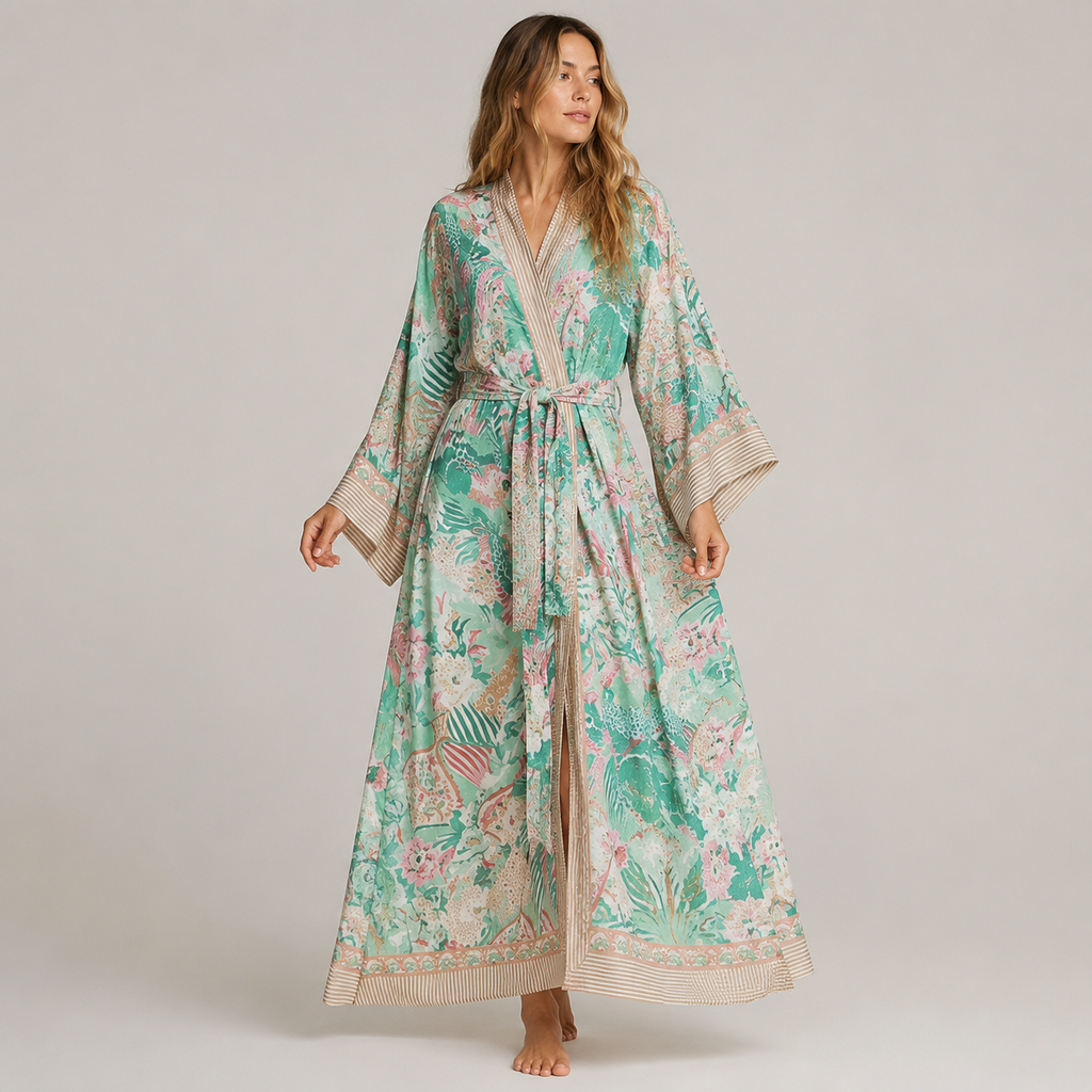 Kimono Long Floral En Mousseline