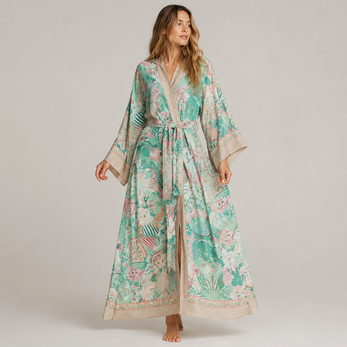 Kimono Long Floral En Mousseline