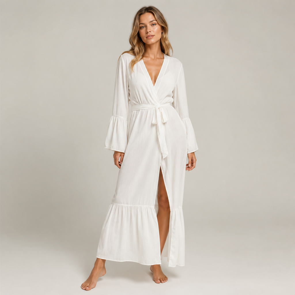 Kimono Pour La Plage Long Blanc