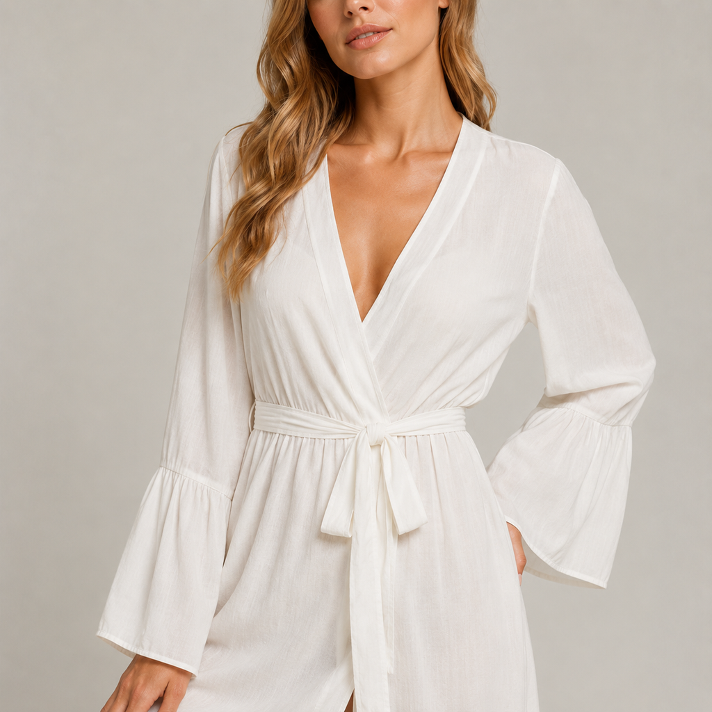 Kimono Pour La Plage Long Blanc