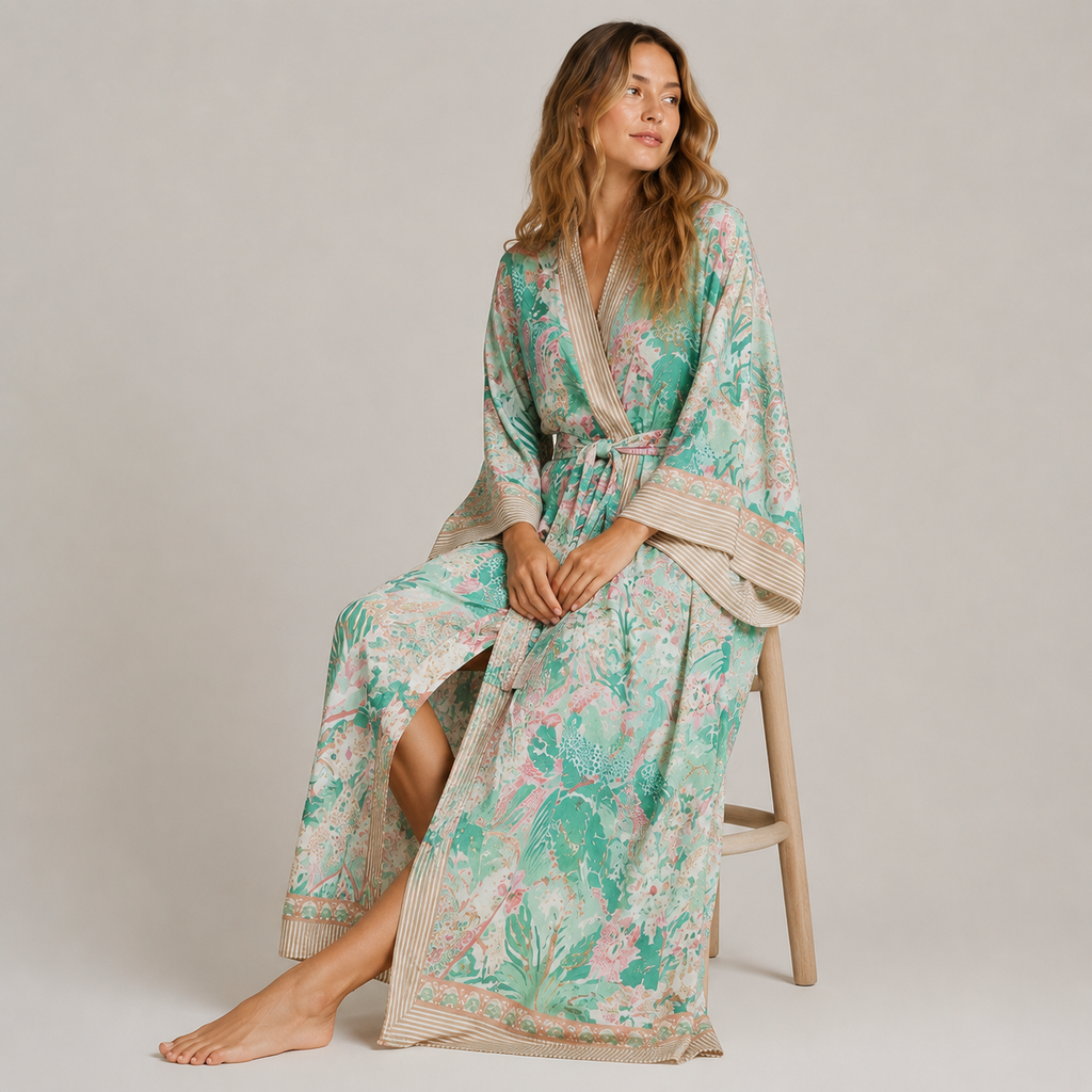 Kimono Long Floral En Mousseline