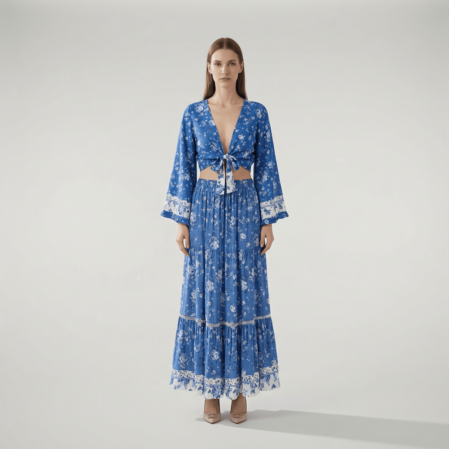 Motif floral sur fond bleu clair