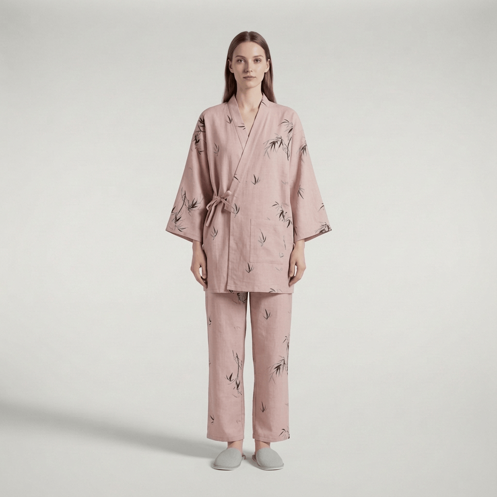 Motif de bambou sur rose pâle