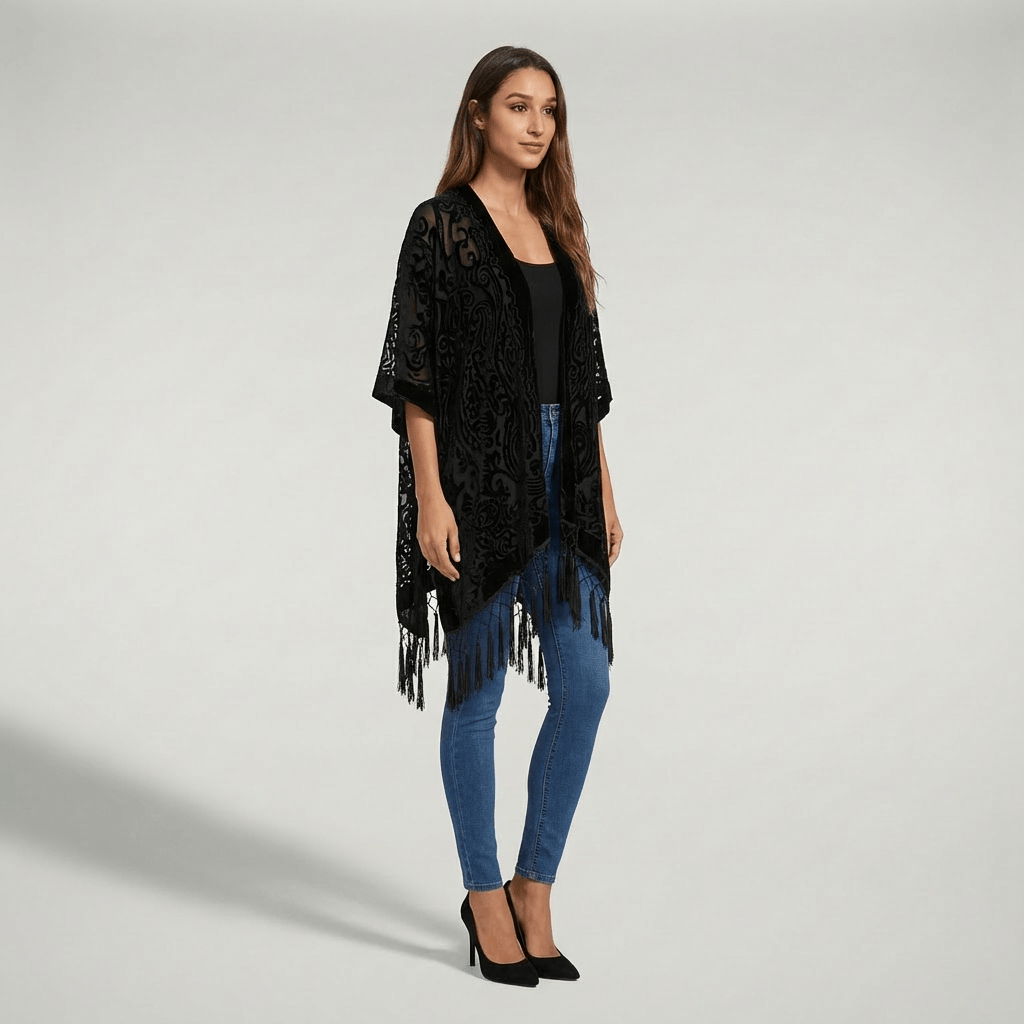 Gilet Kimono Noir Femme