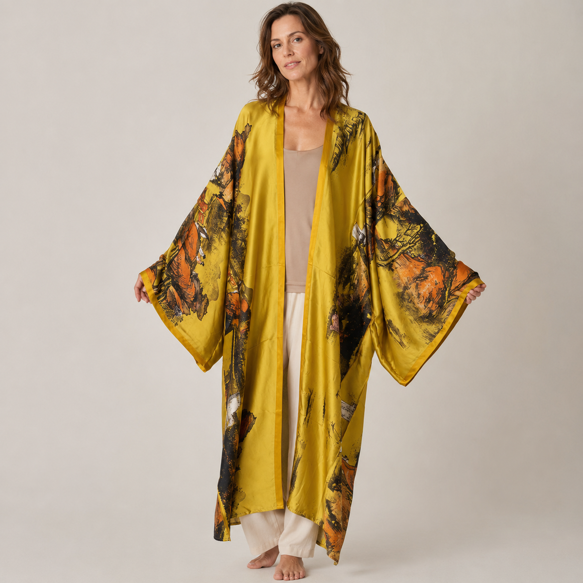 Kimono Long Imprimé jaune — vue 1