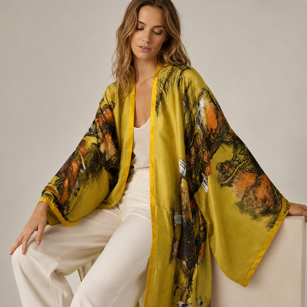 Kimono Long Imprimé jaune — vue 3