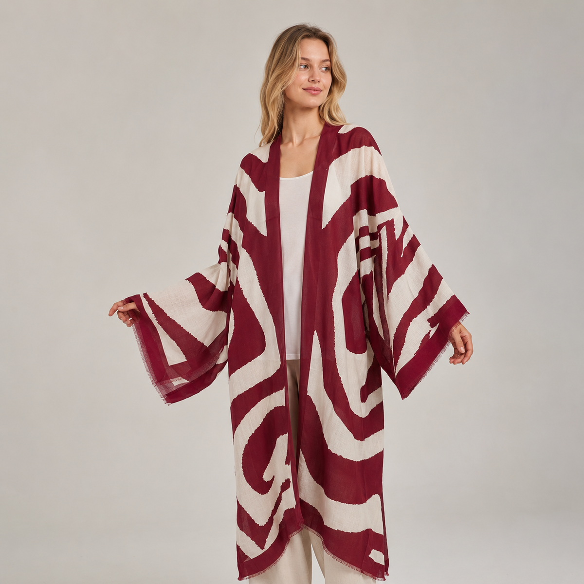 Kimono Animalier Bordeaux Écru — vue principale