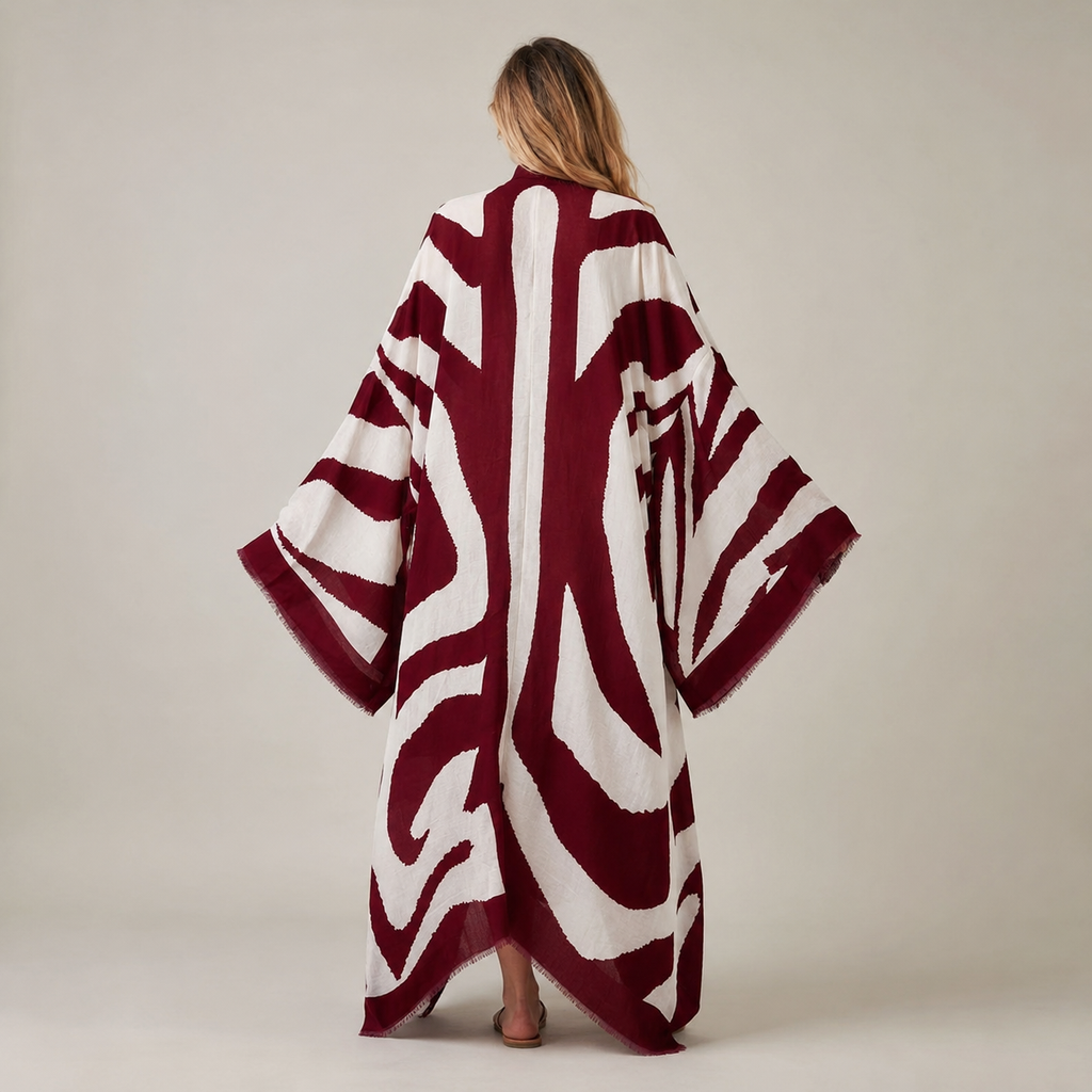 Kimono Animalier Bordeaux Écru — vue dos
