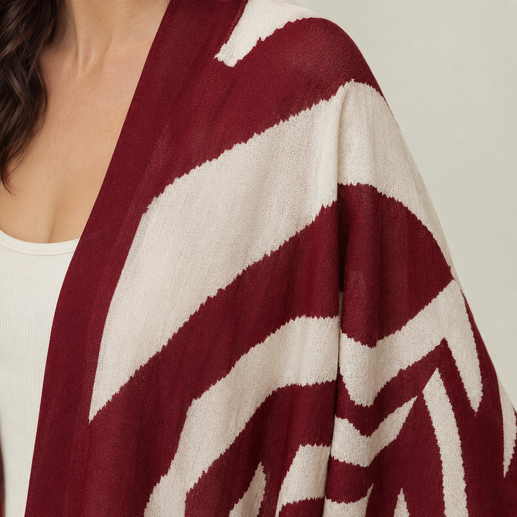 Kimono Animalier Bordeaux Écru — matière
