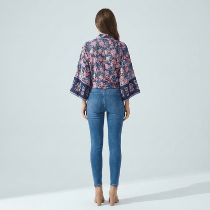 Kimono Bleu Avec Fleurs