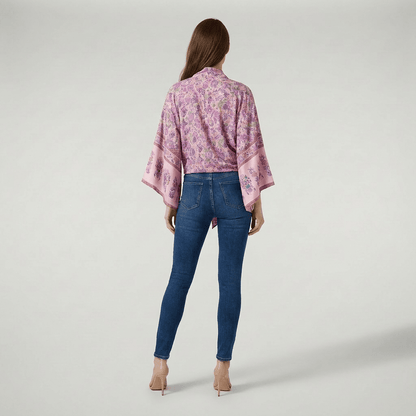 Kimono Court Femme Rose Avec Fleur