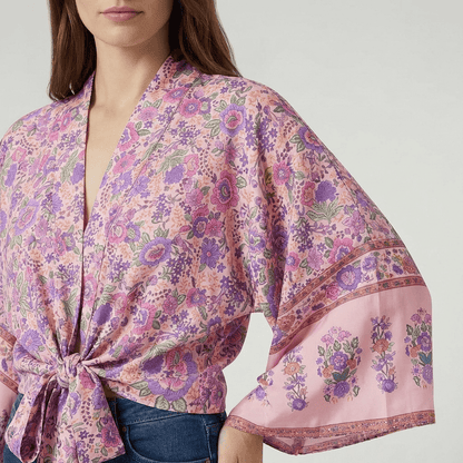 Kimono Court Femme Rose Avec Fleur