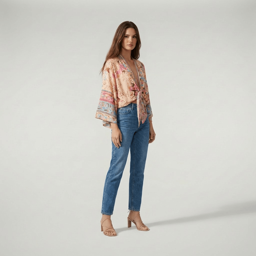 Kimono Court Fleuri Femme