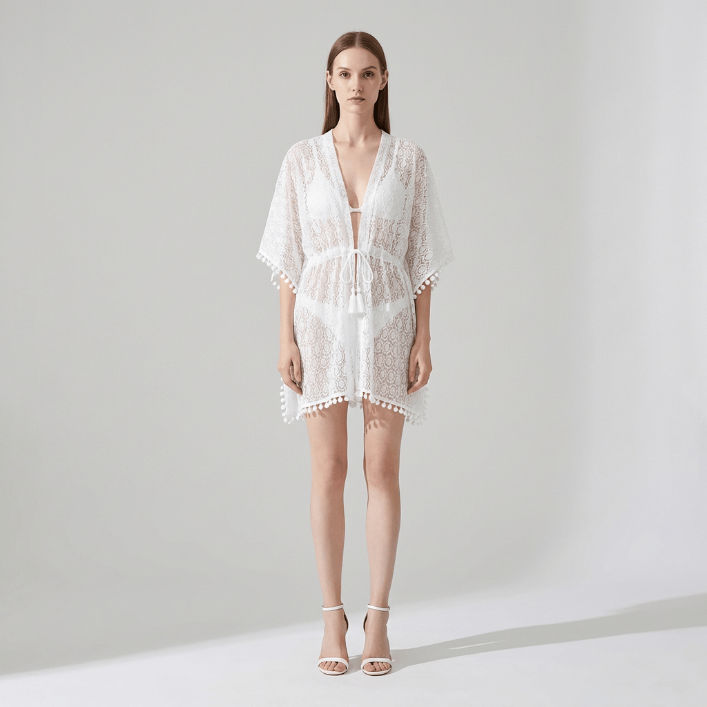 Kimono De Plage Blanc Dentelle