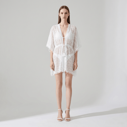Kimono De Plage Blanc Dentelle