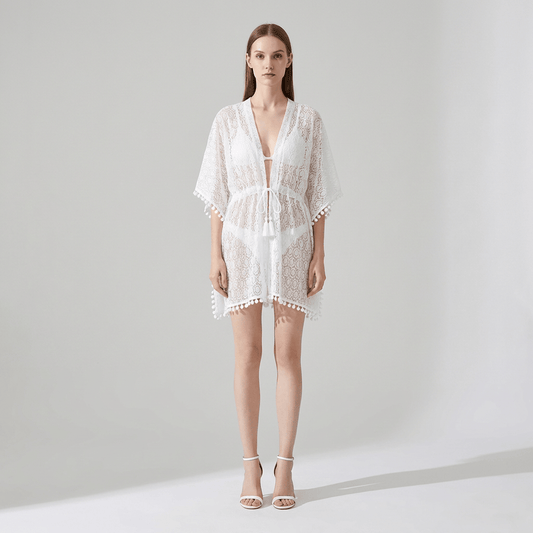 Kimono De Plage Blanc Dentelle