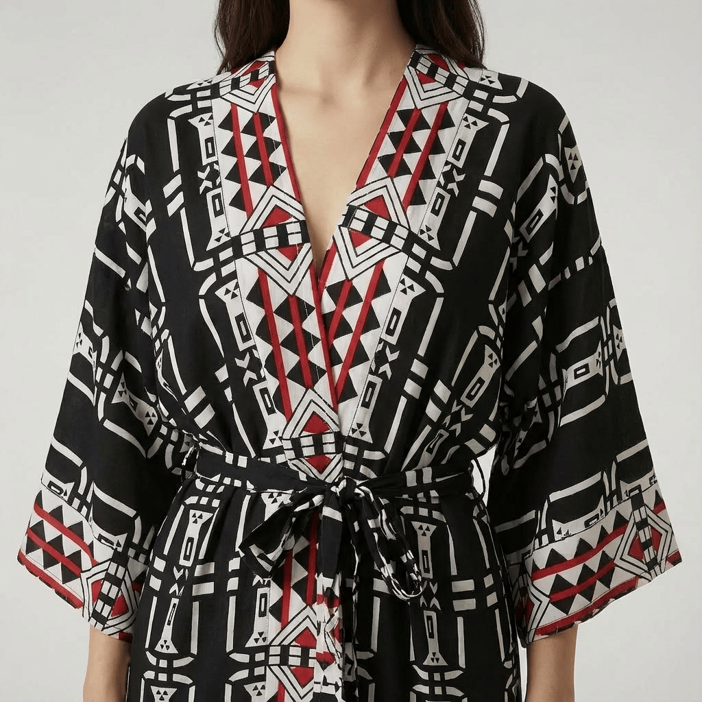 Kimono Femme Long Noir Et Blanc