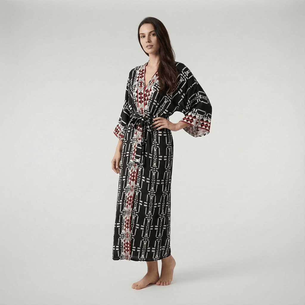 Kimono Femme Long Noir Et Blanc