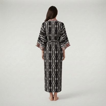 Kimono Femme Long Noir Et Blanc