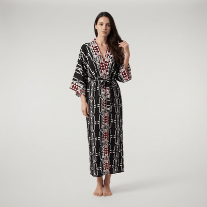 Kimono Femme Long Noir Et Blanc
