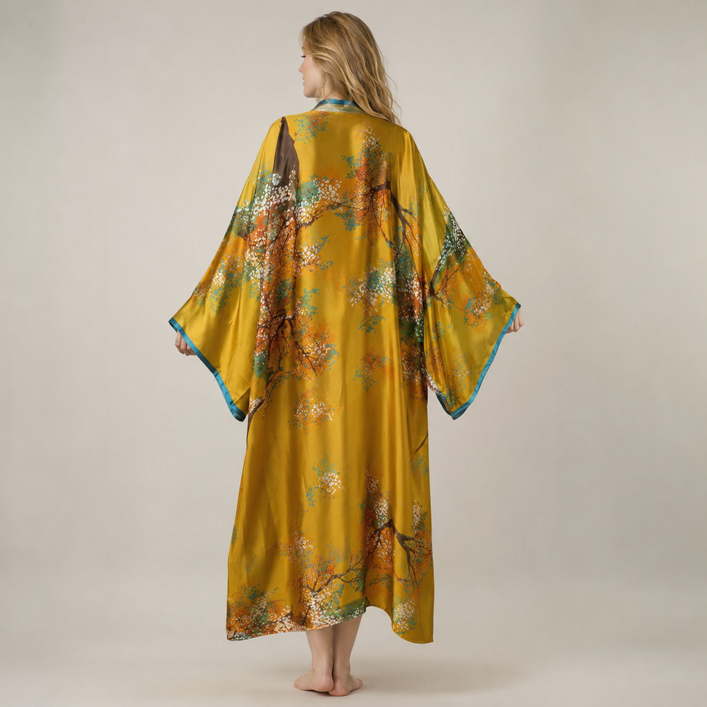 Kimono floral ocre turquoise — vue 2