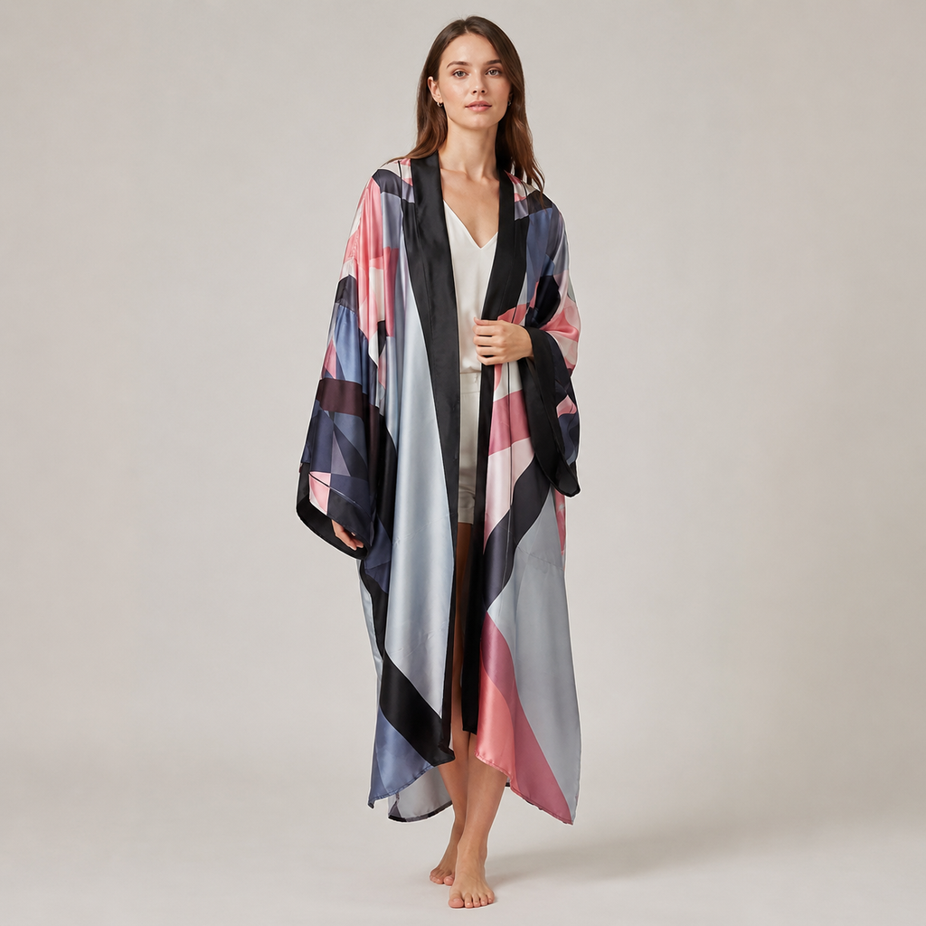 Kimono Géométrique Rose Bleu Nuit — vue principale