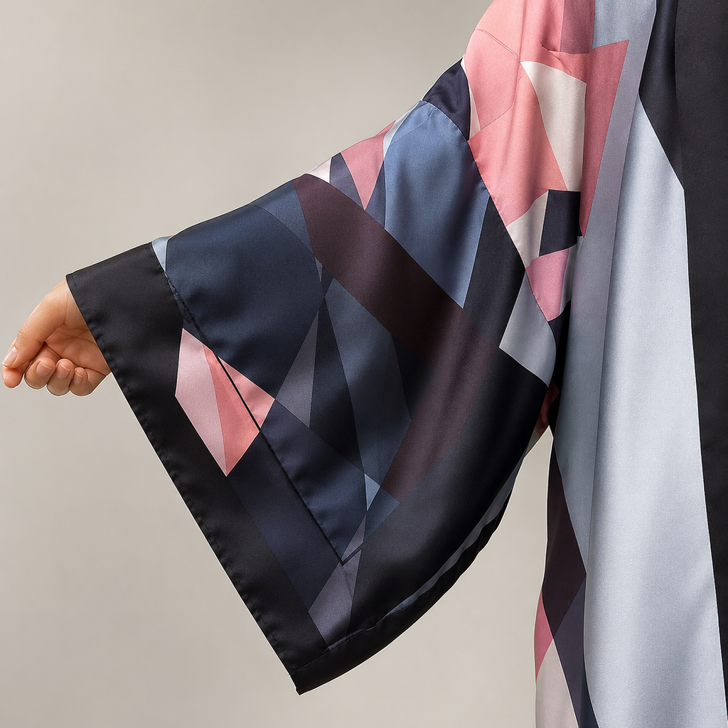 Kimono Géométrique Rose Bleu Nuit — finition