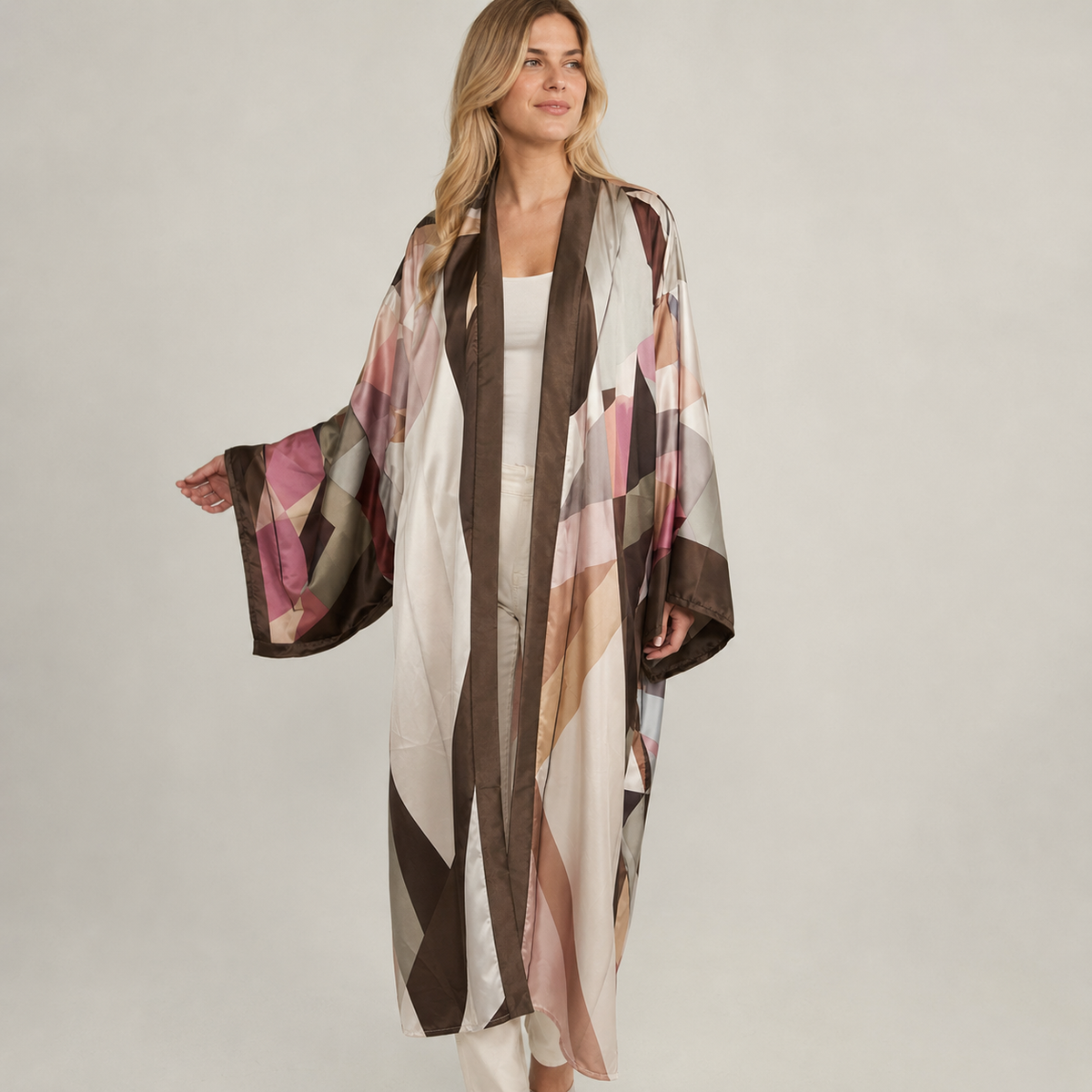 Kimono Géométrique Rose Taupe — vue principale
