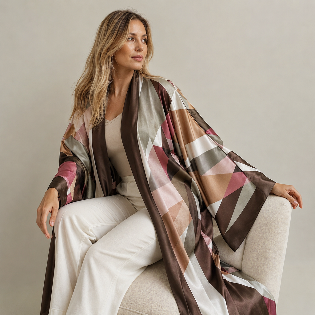 Kimono Géométrique Rose Taupe — pose alternative