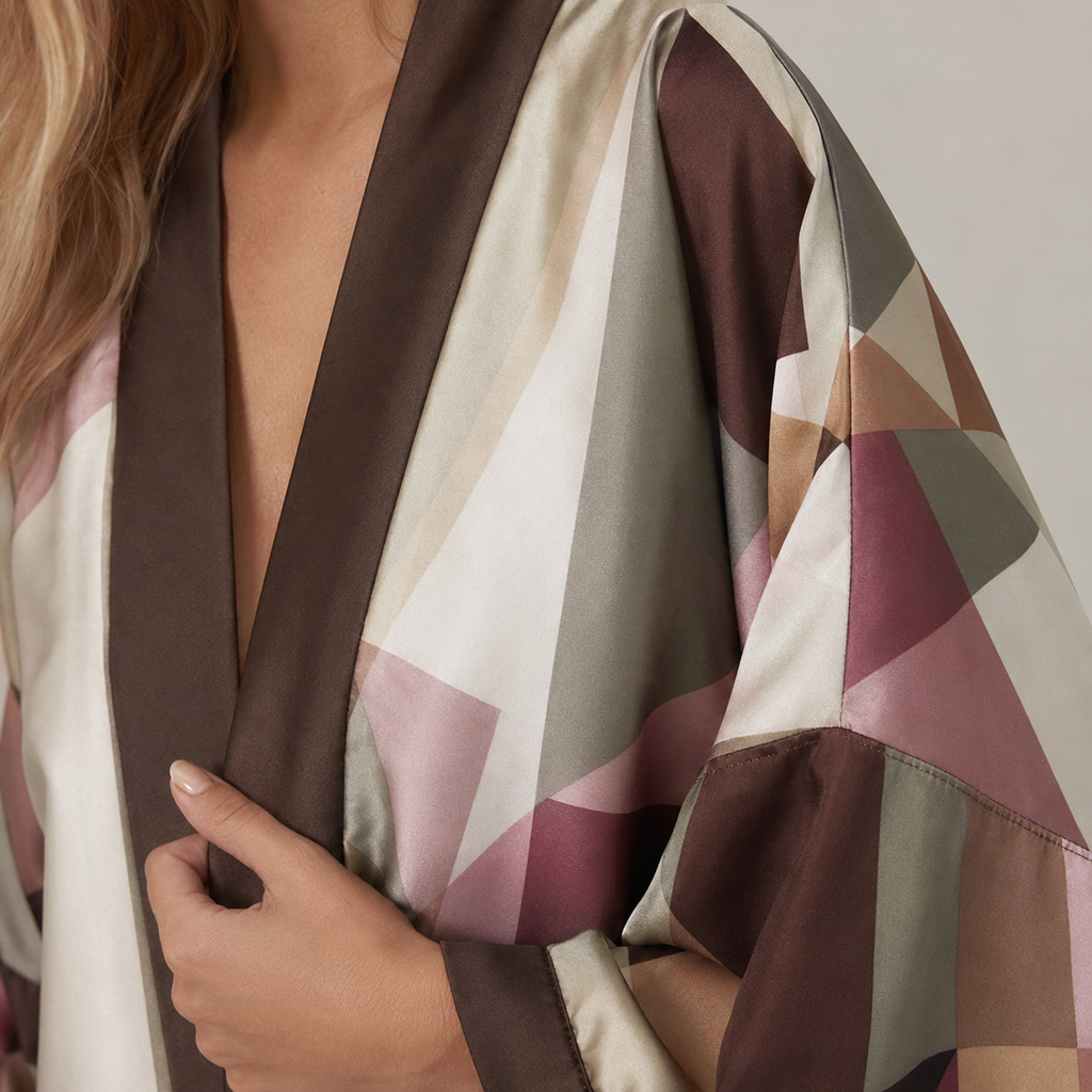 Kimono Géométrique Rose Taupe — matière