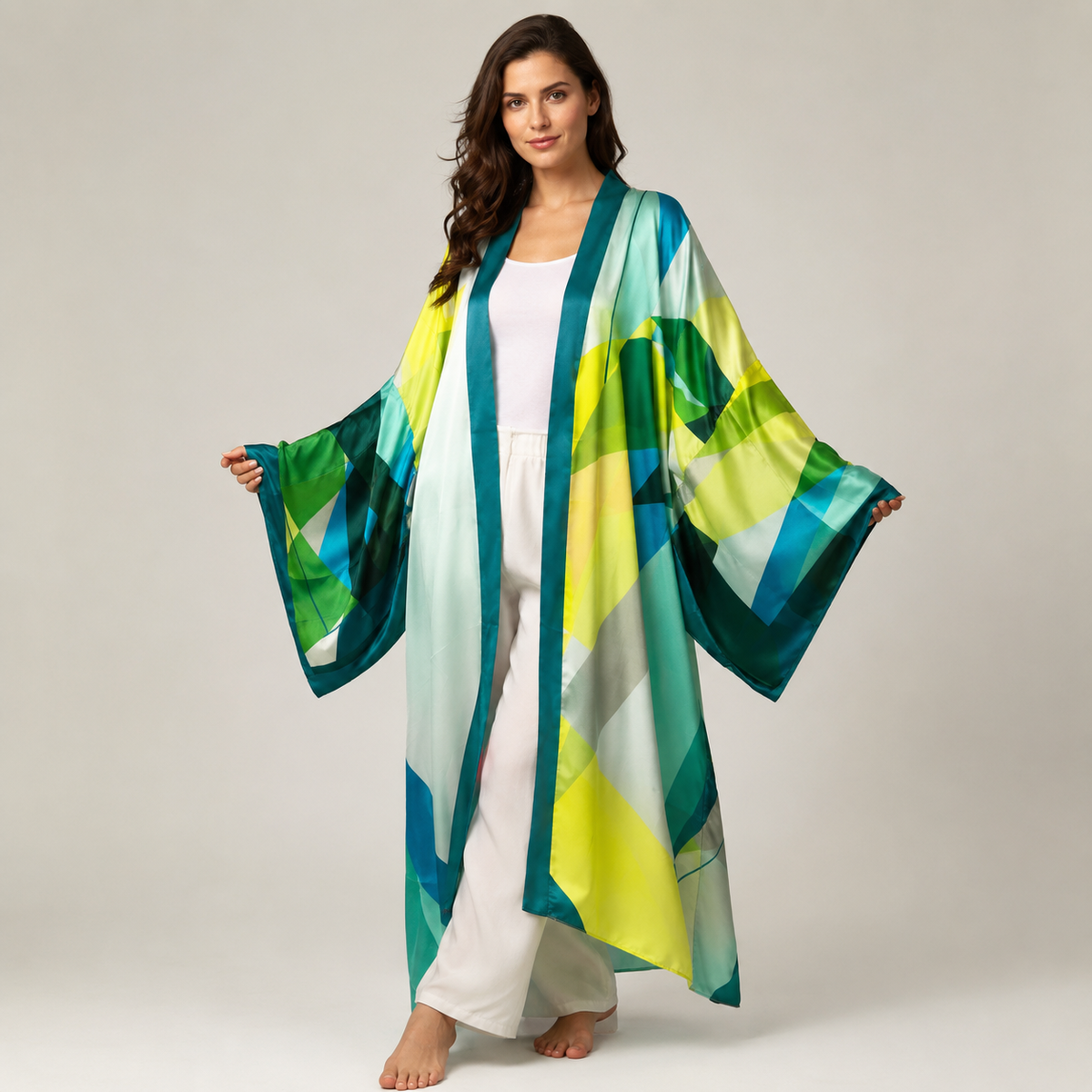 Kimono Géométrique Vert Turquoise — vue principale