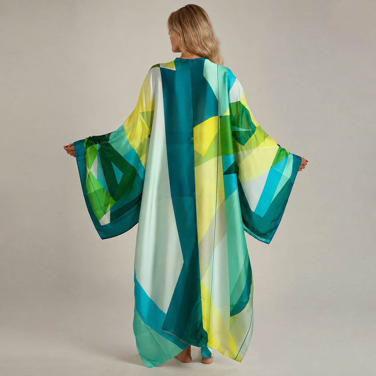 Kimono Géométrique Vert Turquoise — vue dos