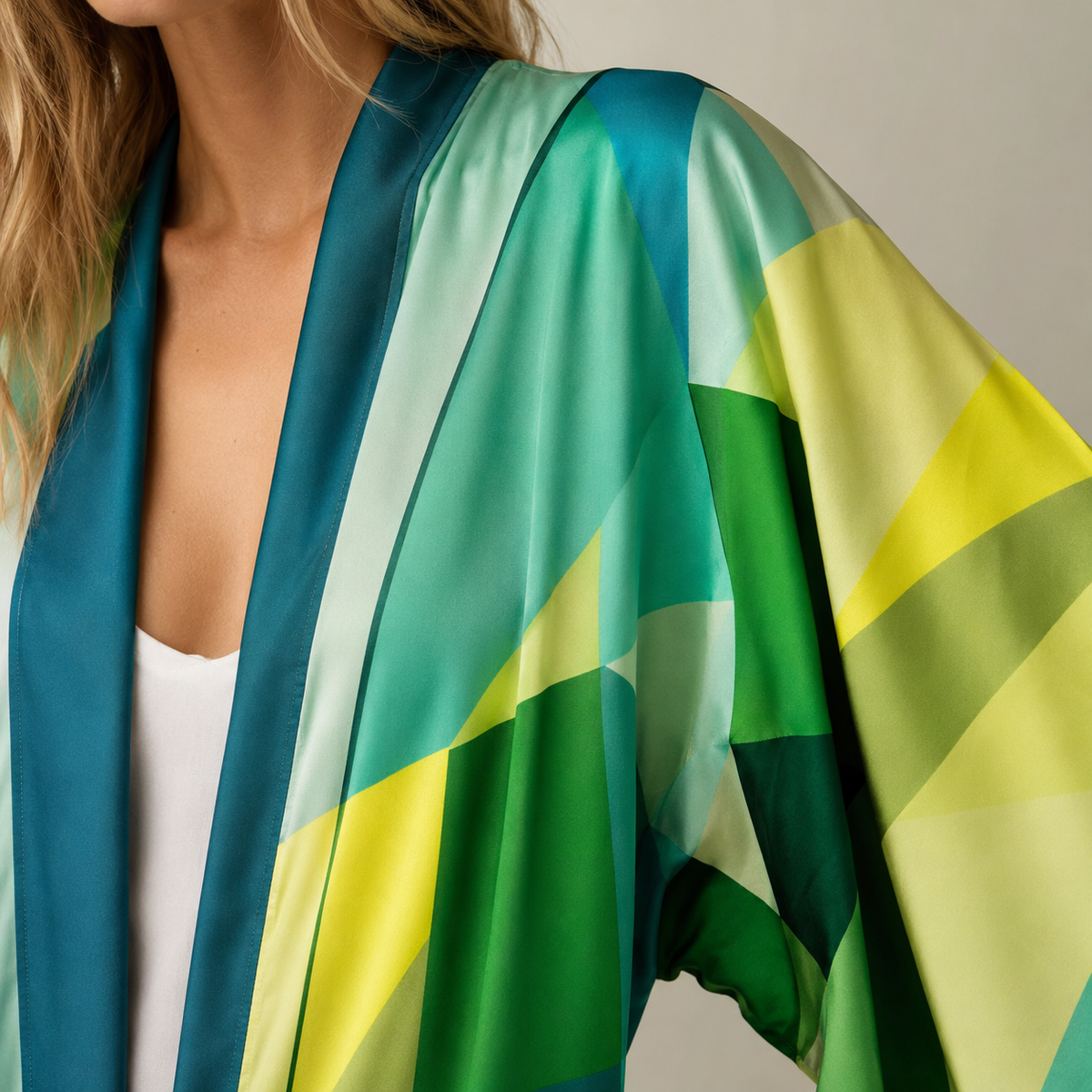 Kimono Géométrique Vert Turquoise — matière