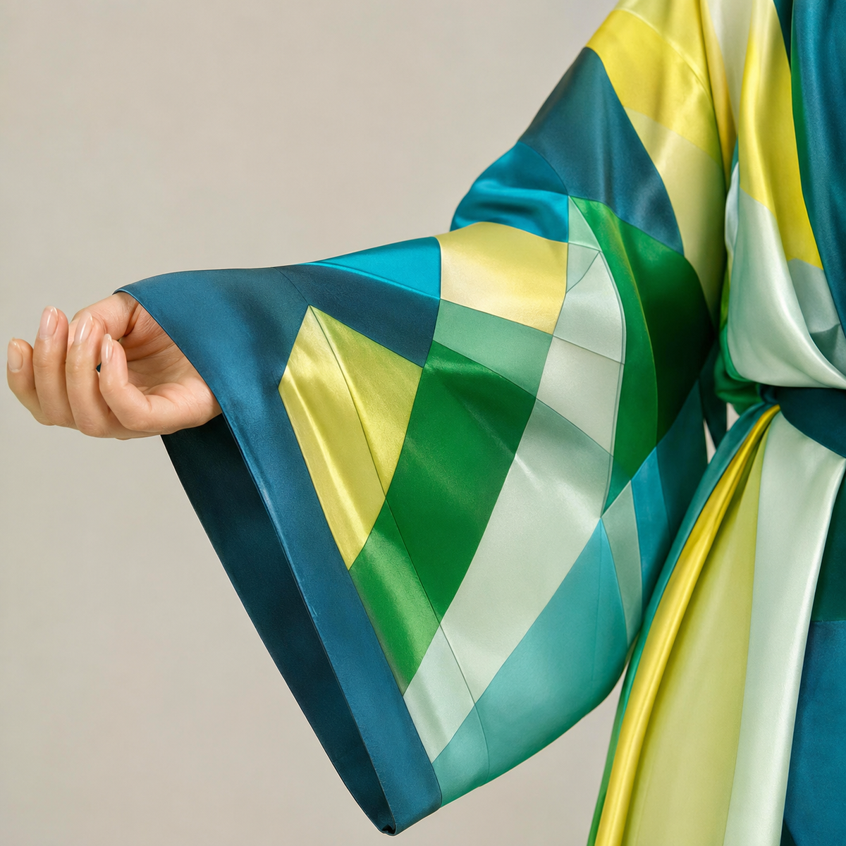 Kimono Géométrique Vert Turquoise — finition
