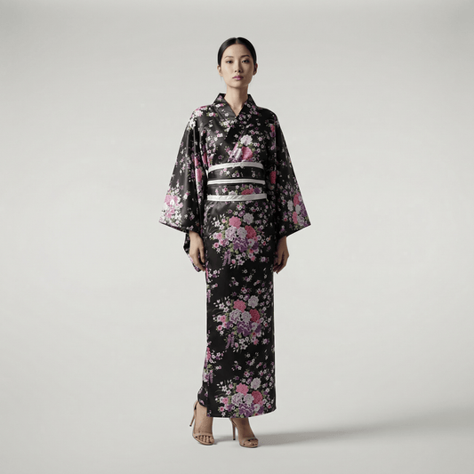 Kimono Japonais Femme Traditionnel Noir