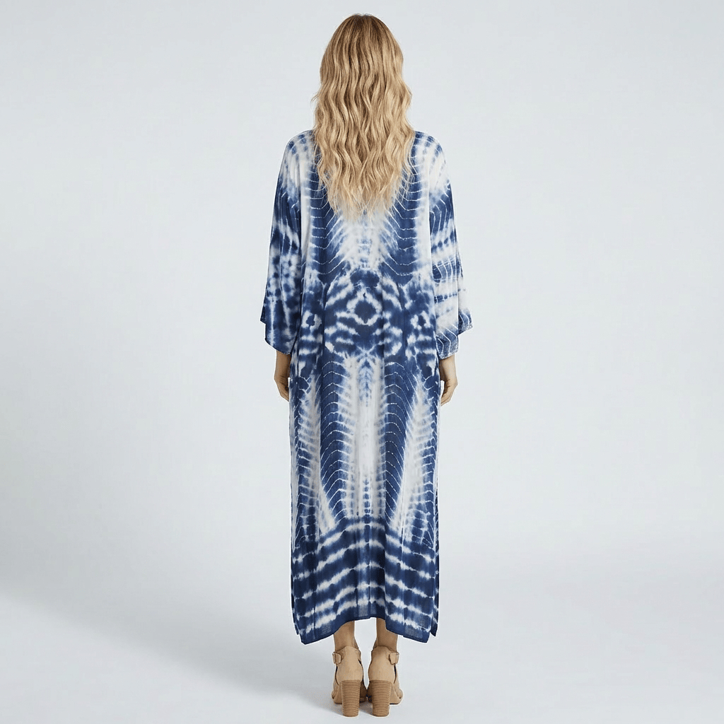 Kimono Long Bleu Et Blanc