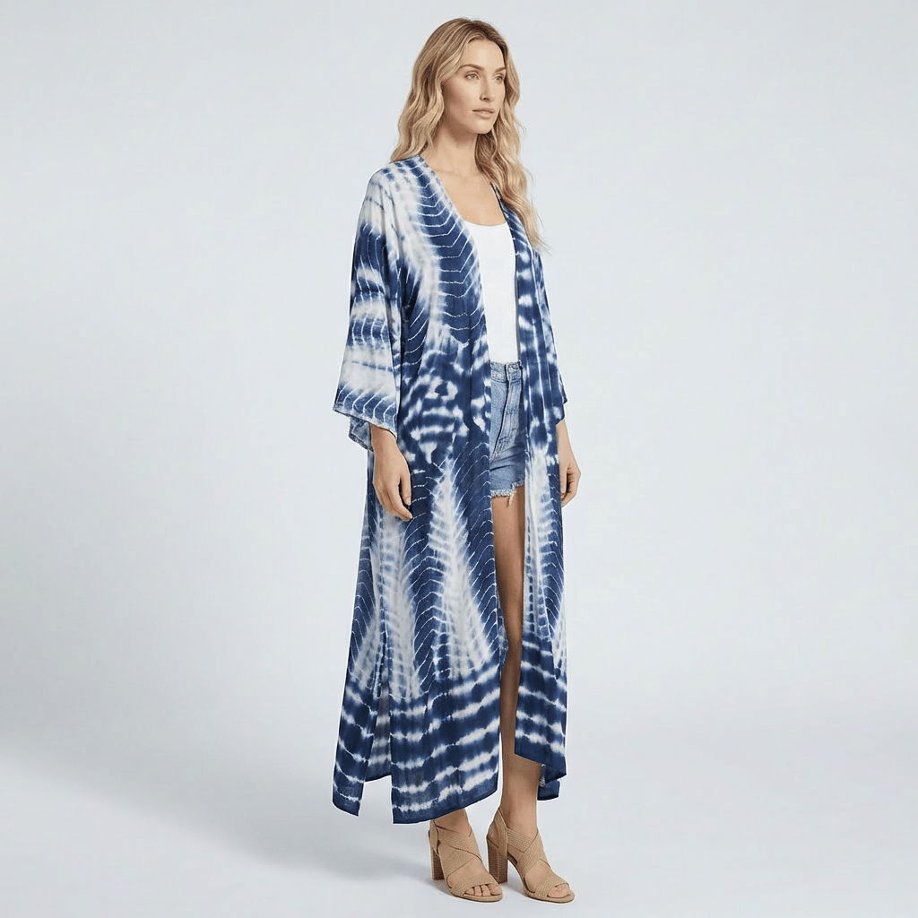 Kimono Long Bleu Et Blanc