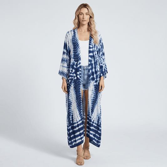Kimono Long Bleu Et Blanc