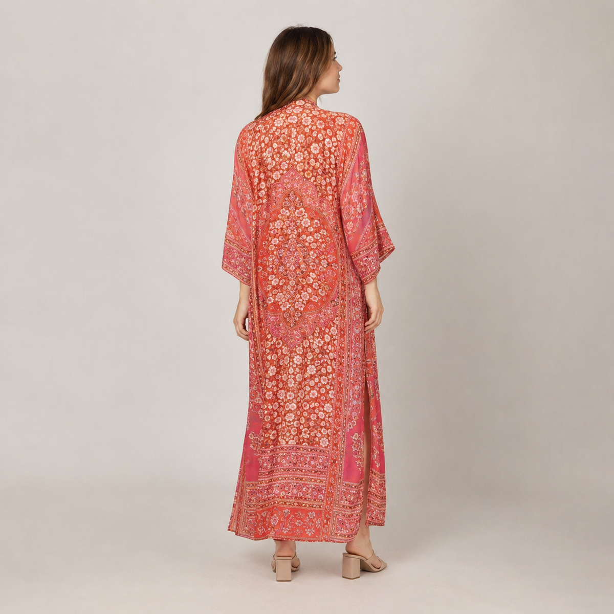 Kimono mousseline Bohème Corail Rose — vue dos