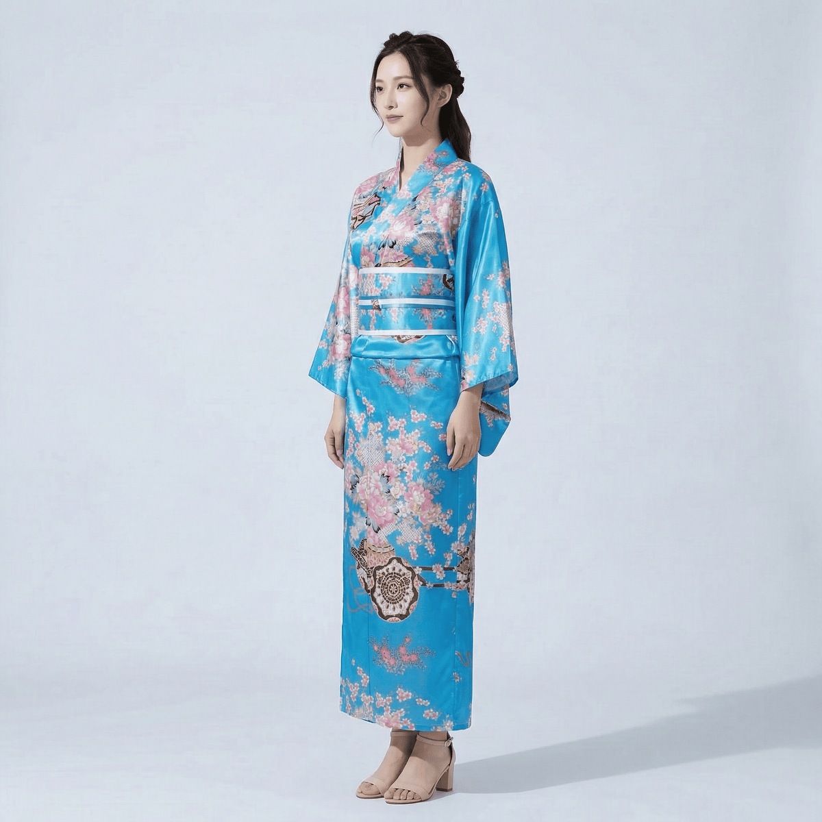 Kimono Traditionnel Bleu Japonais Femme