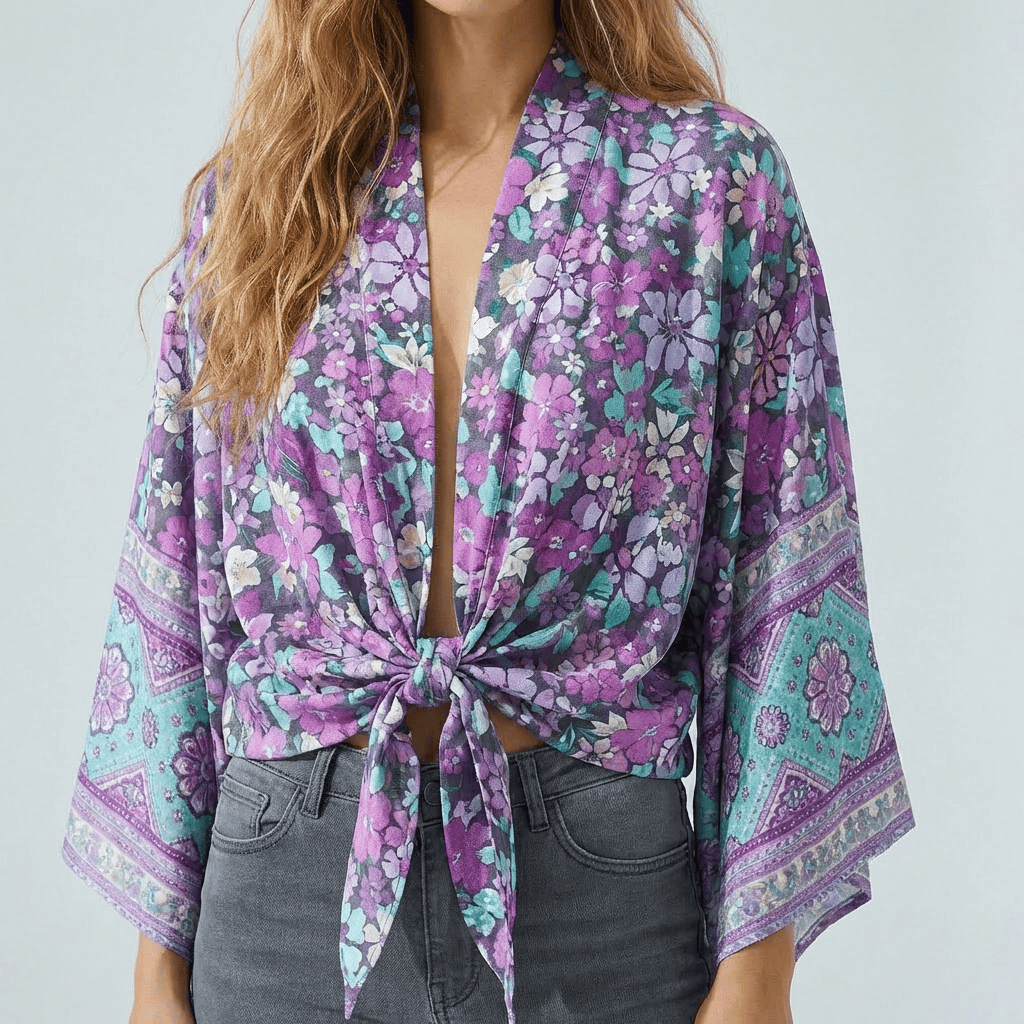 Kimono Violet Fleuri