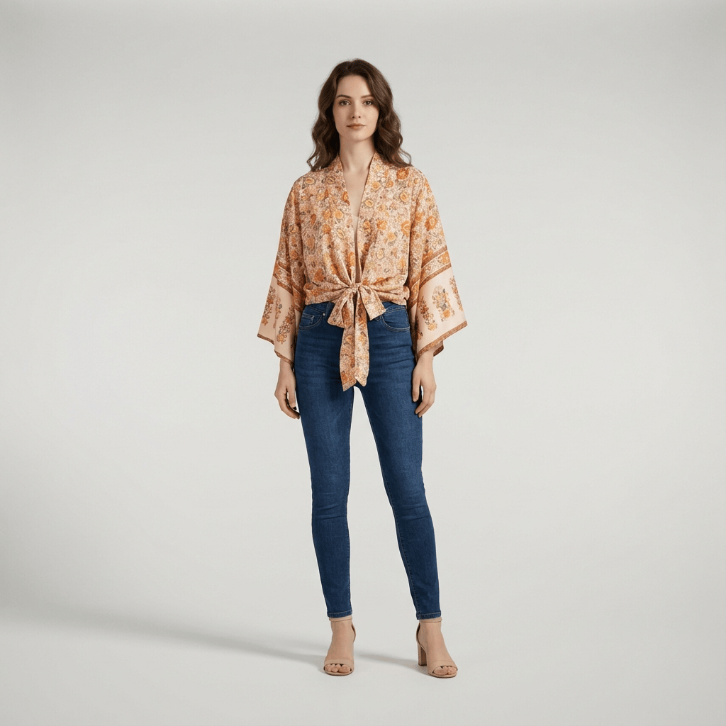 Veste Kimono Beige Femme