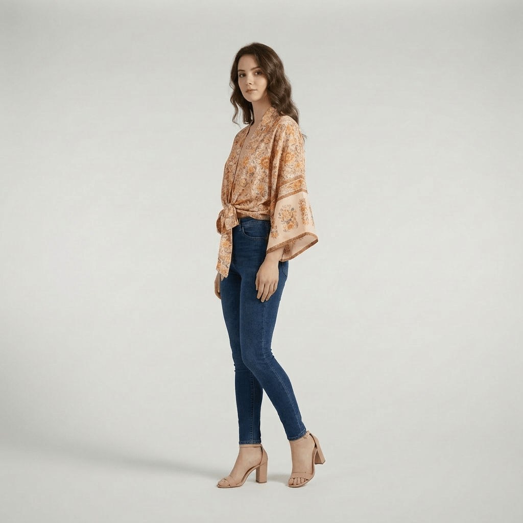 Veste Kimono Beige Femme